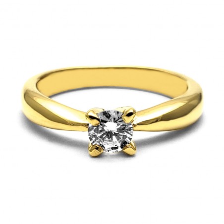 Anillo de Compromiso, oro amarillo 14k, peso aproximado 4.97gr, gema zirconia de 5 milímetros de diámetro.