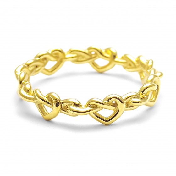 Anillo corazones, oro amarillo 14k, peso aproximado 2.6gr, ancho de anillo 4 milímetros